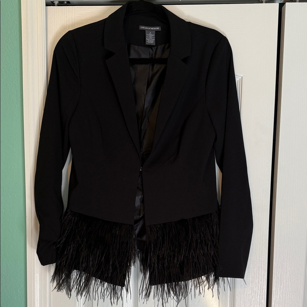 Chelsea & Theodore Black Feathered Blazer